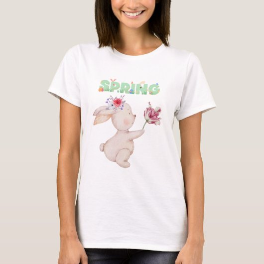 Retro Spring Bunny with Tulip Graphic Tee T-shirt (Voorkant)