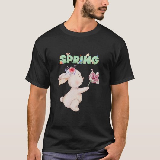 Retro Spring Bunny with Tulip Graphic Tee T-shirt (Voorkant)