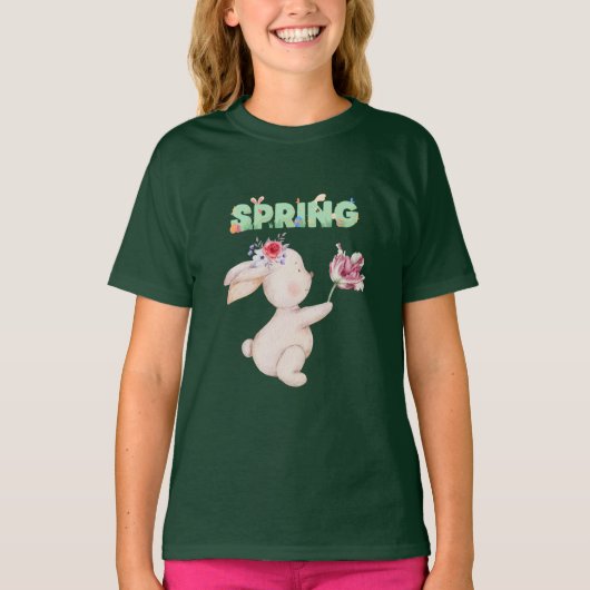 Retro Spring Bunny with Tulip Graphic Tee T-shirt (Voorkant)