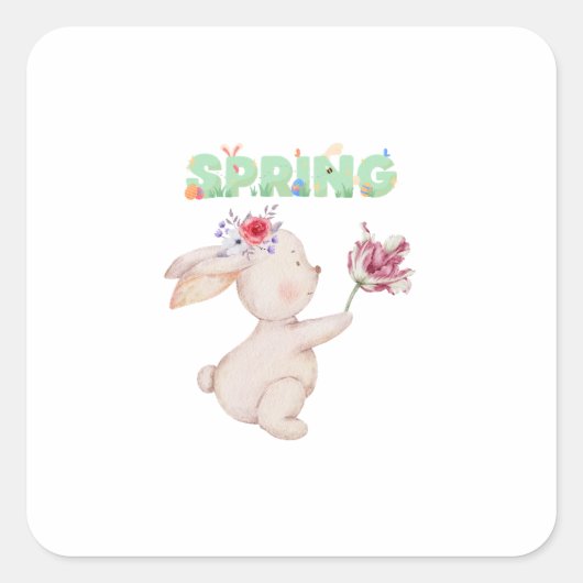 Retro Spring Bunny with Tulip Graphic Tee Vierkante Sticker (Voorkant)
