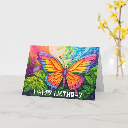 Retro Spring Butterfly Art Happy Birthday Kaart (Gele Bloem)