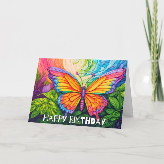 Retro Spring Butterfly Art Happy Birthday Kaart (Voorkant)
