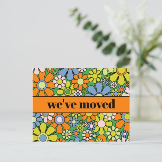 Retro Spring Floral - Nieuw adres / we hebben ons  Briefkaart (Staand voorkant)