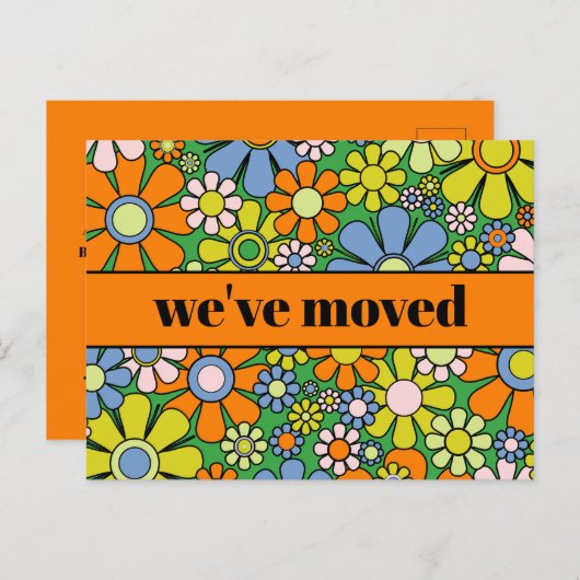Retro Spring Floral - Nieuw adres / we hebben ons  Briefkaart (Voorkant / Achterkant)