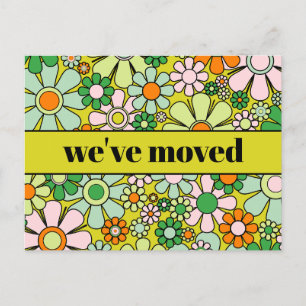 Retro Spring Floral - Nieuw adres / we hebben ons  Briefkaart