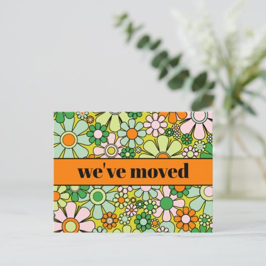 Retro Spring Floral - Nieuw adres / we hebben ons  Briefkaart (Staand voorkant)