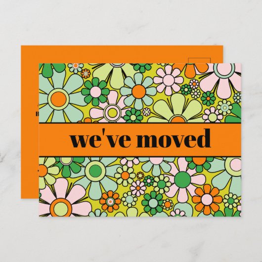Retro Spring Floral - Nieuw adres / we hebben ons  Briefkaart (Voorkant / Achterkant)