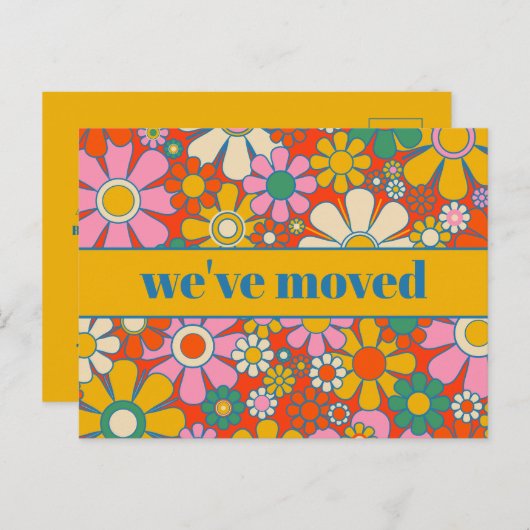 Retro Spring Floral - Nieuw adres / we hebben ons  Briefkaart (Voorkant / Achterkant)