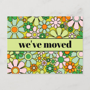 Retro Spring Floral - Nieuw adres / we hebben ons  Briefkaart