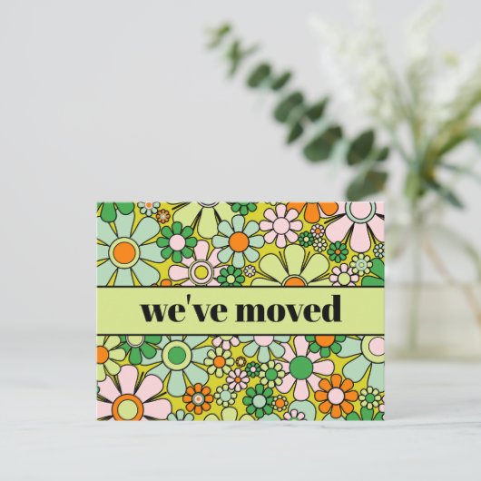 Retro Spring Floral - Nieuw adres / we hebben ons  Briefkaart (Staand voorkant)