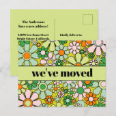 Retro Spring Floral - Nieuw adres / we hebben ons  Briefkaart (Voorkant / Achterkant)