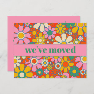 Retro Spring Floral - Nieuw adres / we hebben ons  Briefkaart