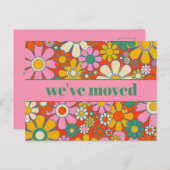 Retro Spring Floral - Nieuw adres / we hebben ons Briefkaart (Voorkant / Achterkant)
