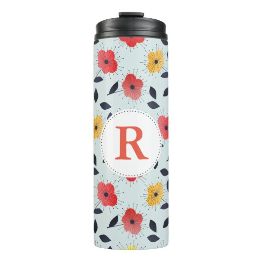 Retro Spring Flowers met Initiaal Thermosbeker (Voorkant)