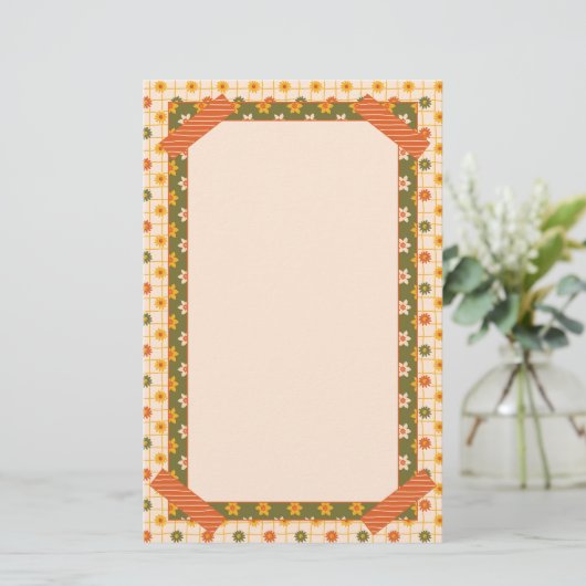 Retro Spring Hand Drawn Faux Washi Floral Mix Briefpapier (Staand voorkant)