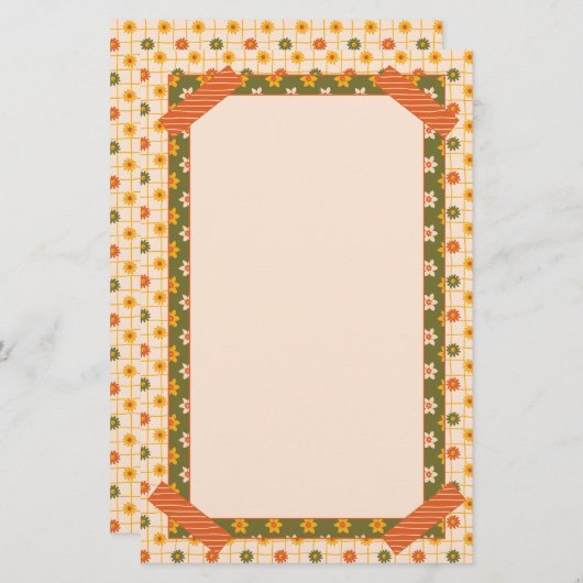 Retro Spring Hand Drawn Faux Washi Floral Mix Briefpapier (Voorkant / Achterkant)