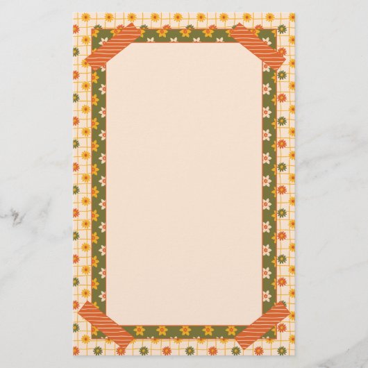 Retro Spring Hand Drawn Faux Washi Floral Mix Briefpapier (Voorkant)