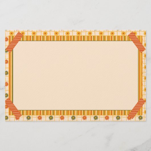 Retro Spring Hand Drawn Faux Washi Floral Stripe Briefpapier (Voorkant)