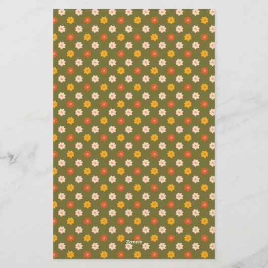 Retro Spring Hand Drawn Faux Washi Floral Vertical Briefpapier (Achterkant)