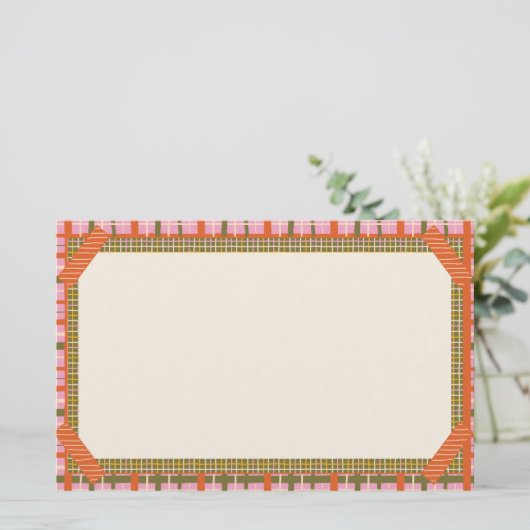 Retro Spring Hand Drawn Faux Washi Grid and Plaid Briefpapier (Staand voorkant)