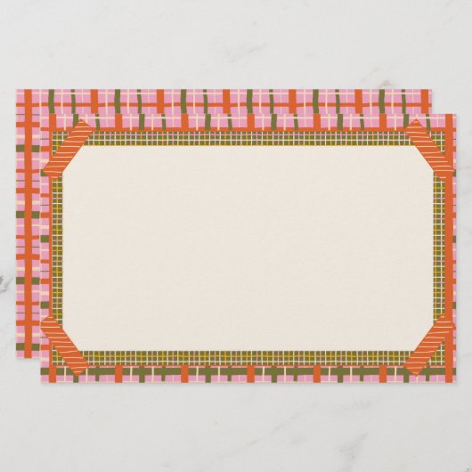 Retro Spring Hand Drawn Faux Washi Grid and Plaid Briefpapier (Voorkant / Achterkant)