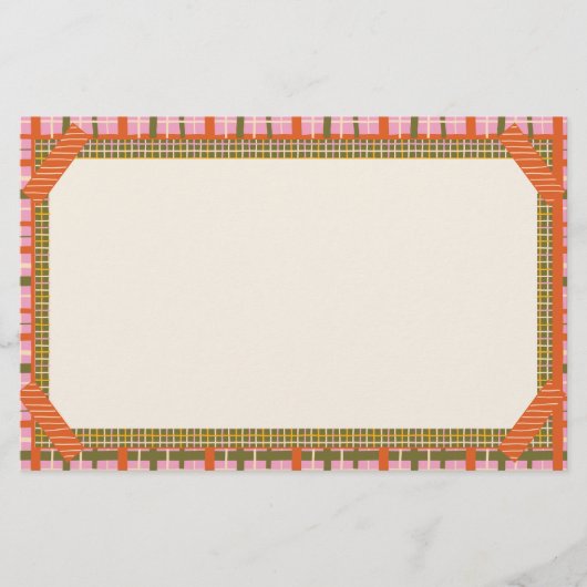 Retro Spring Hand Drawn Faux Washi Grid and Plaid Briefpapier (Voorkant)