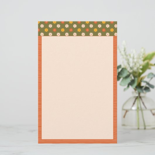 Retro Spring Hand Drawn Floral Striped Vertical Briefpapier (Staand voorkant)