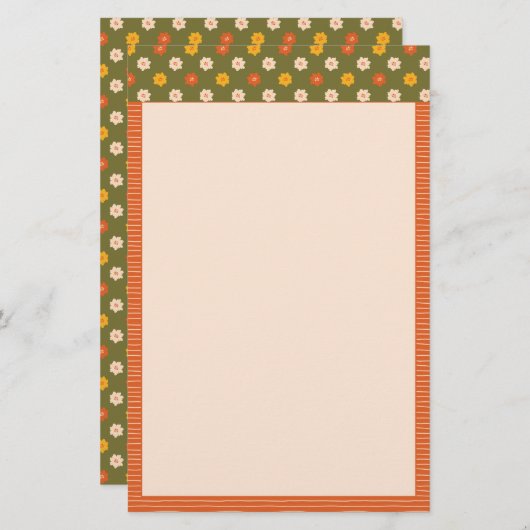 Retro Spring Hand Drawn Floral Striped Vertical Briefpapier (Voorkant / Achterkant)