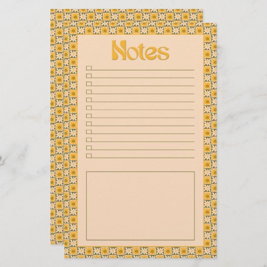Retro Spring Hand Drawn Groovy Floral Check Notes Briefpapier (Voorkant / Achterkant)