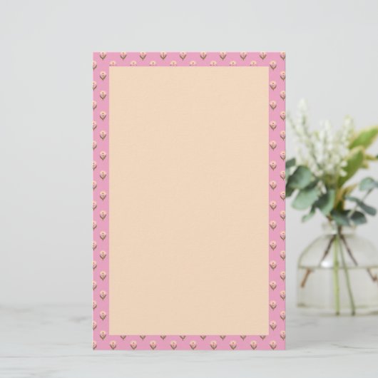 Retro Spring Hand Drawn Pink and Cream Floral  Briefpapier (Staand voorkant)