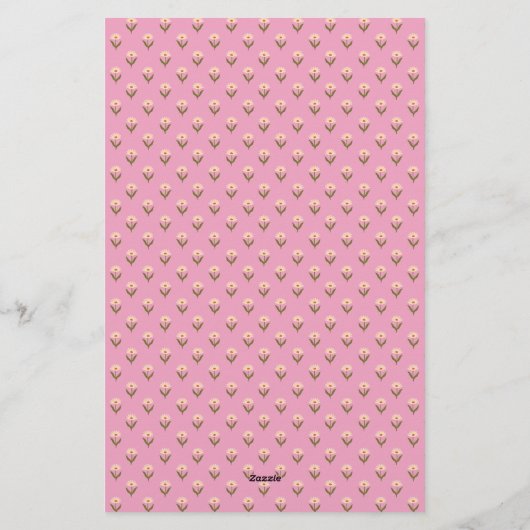 Retro Spring Hand Drawn Pink and Cream Floral  Briefpapier (Achterkant)