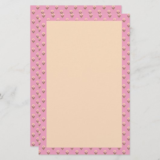 Retro Spring Hand Drawn Pink and Cream Floral  Briefpapier (Voorkant / Achterkant)