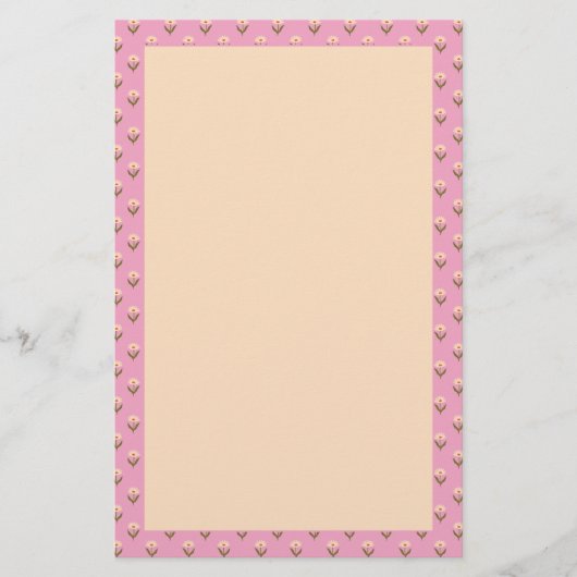 Retro Spring Hand Drawn Pink and Cream Floral Briefpapier (Voorkant)
