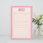 Retro Spring Hand Drawn Pink and White Grid Notes Briefpapier (Staand voorkant)