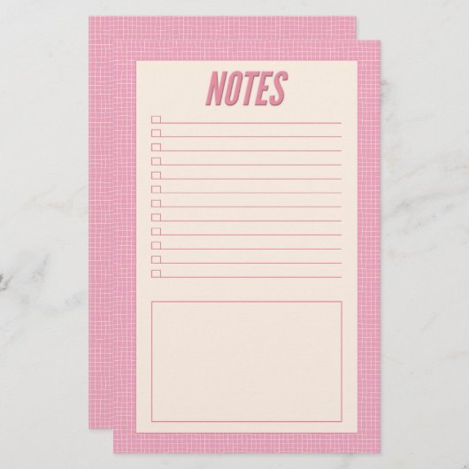Retro Spring Hand Drawn Pink and White Grid Notes Briefpapier (Voorkant / Achterkant)
