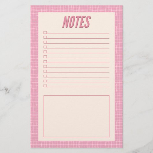 Retro Spring Hand Drawn Pink and White Grid Notes Briefpapier (Voorkant)