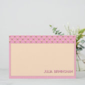 Retro Spring Hand Drawn Pink Floral and Grid Briefpapier (Staand voorkant)