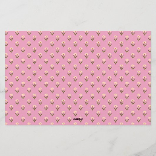 Retro Spring Hand Drawn Pink Floral and Grid Briefpapier (Achterkant)