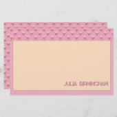 Retro Spring Hand Drawn Pink Floral and Grid Briefpapier (Voorkant / Achterkant)
