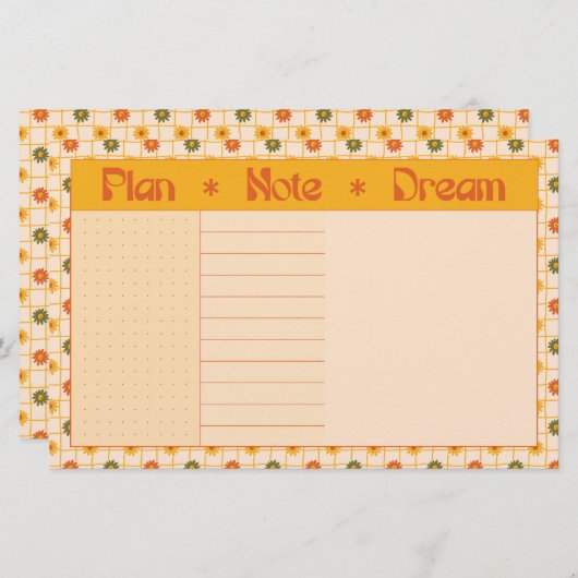 Retro Spring Hand Drawn Plan and Dream Floral Grid Briefpapier (Voorkant / Achterkant)