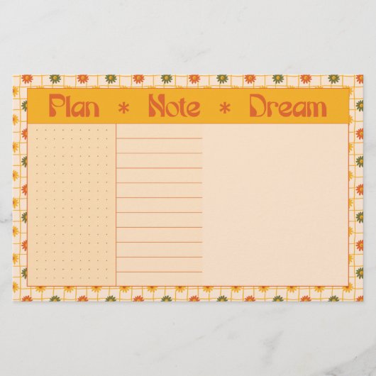 Retro Spring Hand Drawn Plan and Dream Floral Grid Briefpapier (Voorkant)