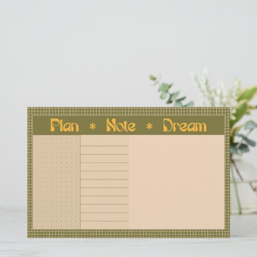 Retro Spring Hand Drawn Plan and Dream Green Grid Briefpapier (Staand voorkant)