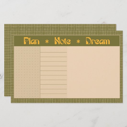Retro Spring Hand Drawn Plan and Dream Green Grid Briefpapier (Voorkant / Achterkant)