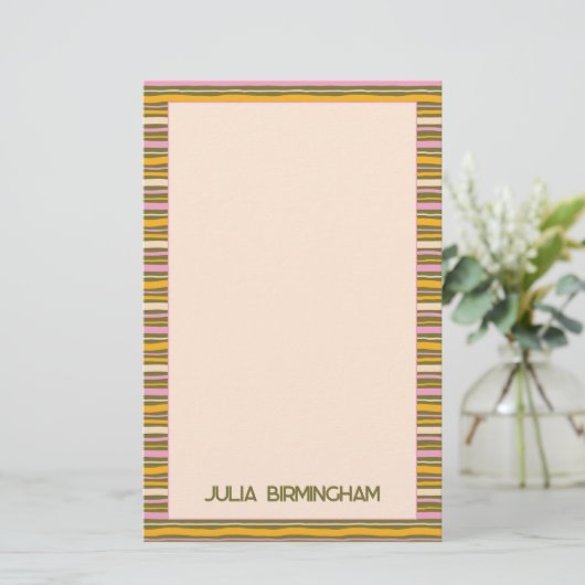 Retro Spring Hand Drawn Striped Personal Briefpapier (Staand voorkant)
