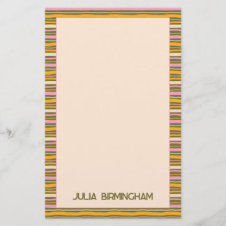 Retro Spring Hand Drawn Striped Personal Briefpapier