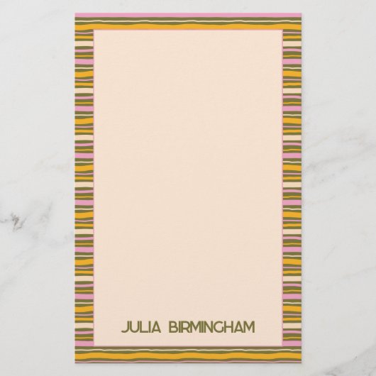 Retro Spring Hand Drawn Striped Personal Briefpapier (Voorkant)