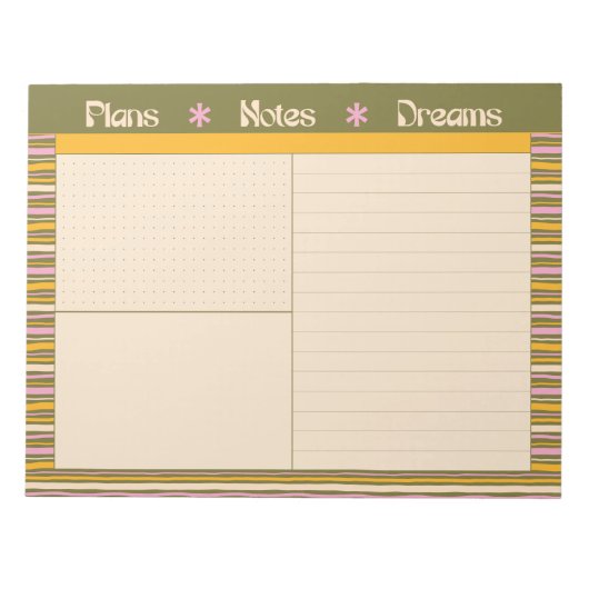 Retro Spring Hand Drawn Striped Plan and Dream Notitieblok (Voorkant)