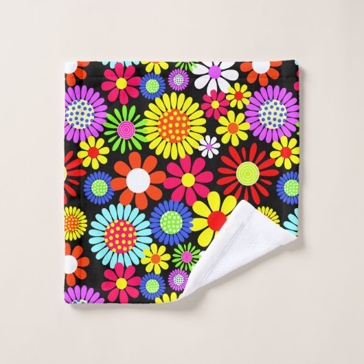 Retro spring hippie flower power bad handdoek (Wasdoekje)