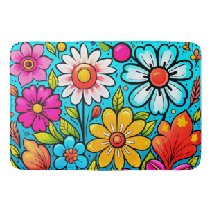 Retro spring hippie flower power badmat