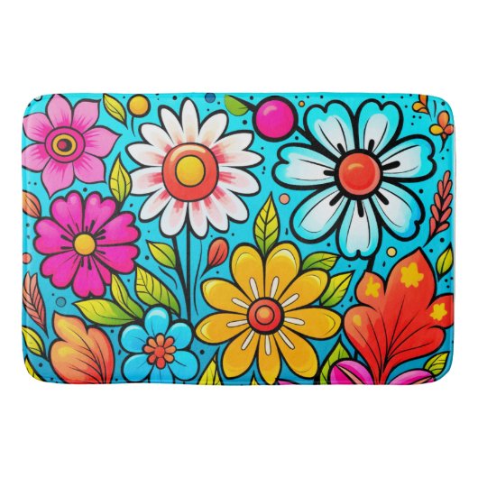 Retro spring hippie flower power badmat (Voorkant)